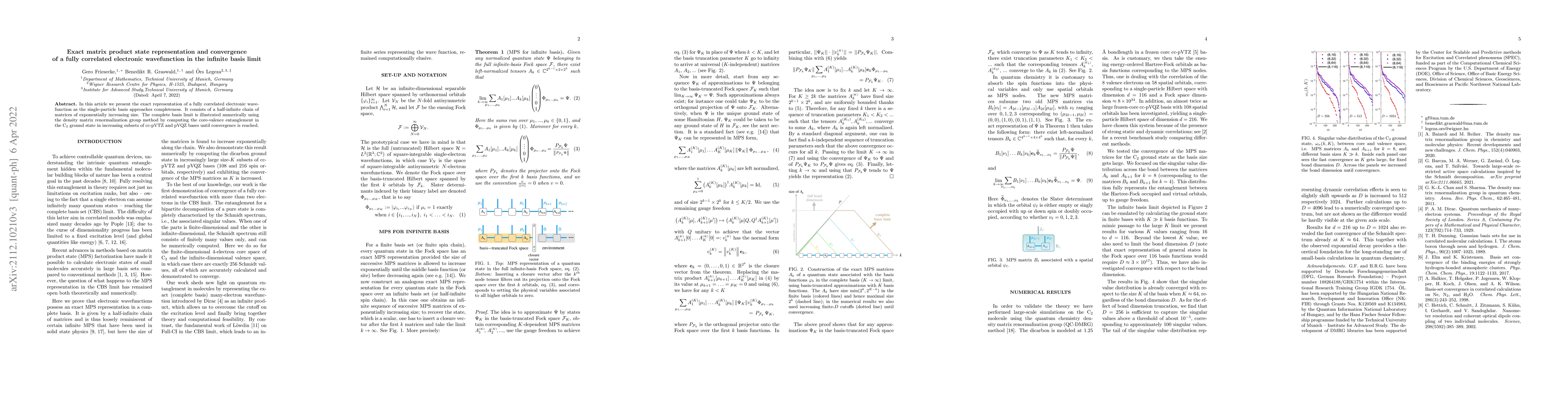 Thumbnail for Exact matrix product state representation and convergence of a fully
  correlated electronic wavefunction in the infinite basis limit