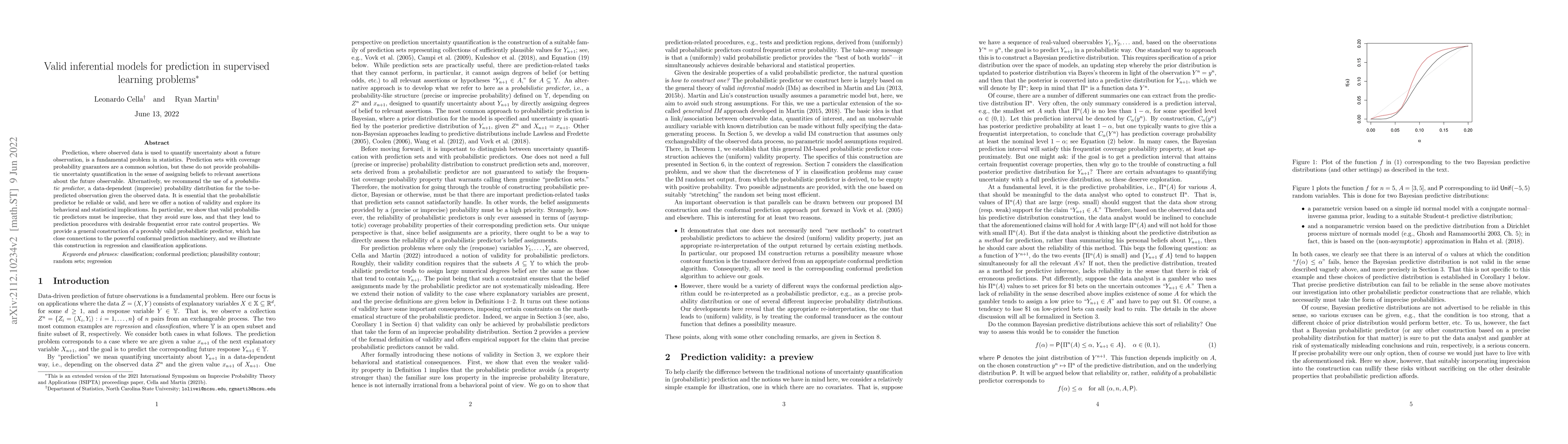 Thumbnail for Valid inferential models for prediction in supervised learning problems