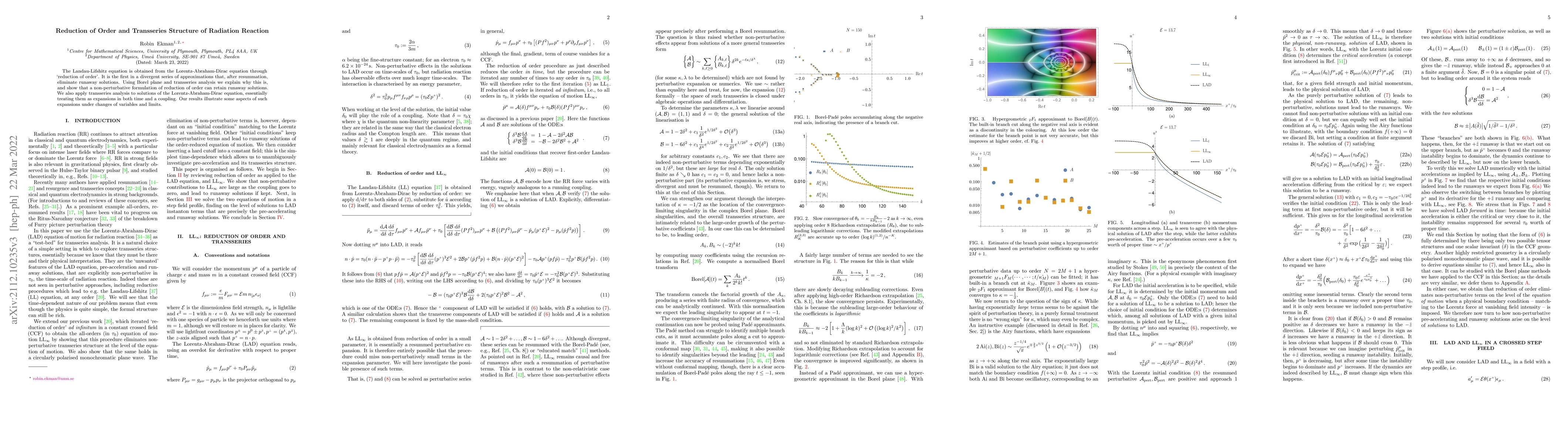Thumbnail for Reduction of Order and Transseries Structure of Radiation Reaction