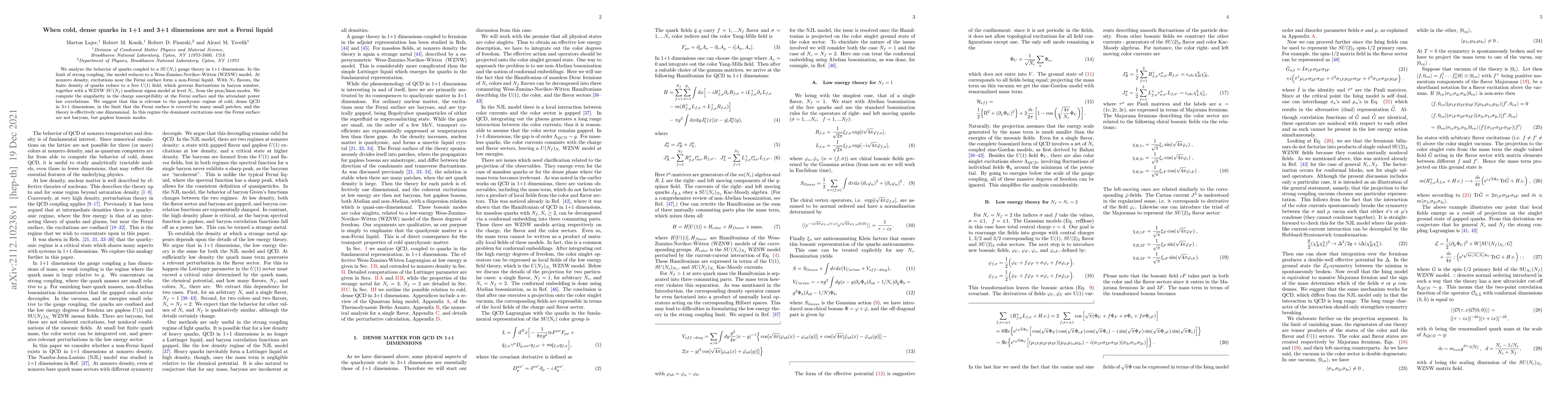 Thumbnail for When cold, dense quarks in 1+1 and 3+1 dimensions are not a Fermi liquid
