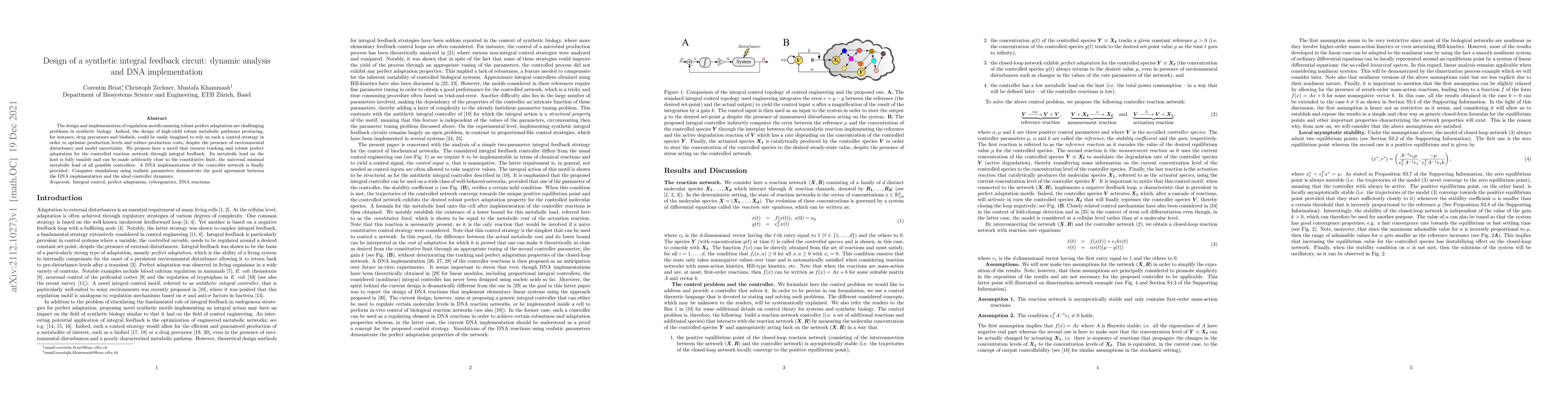 Thumbnail for Design of a synthetic integral feedback circuit: dynamic analysis and
  DNA implementation
