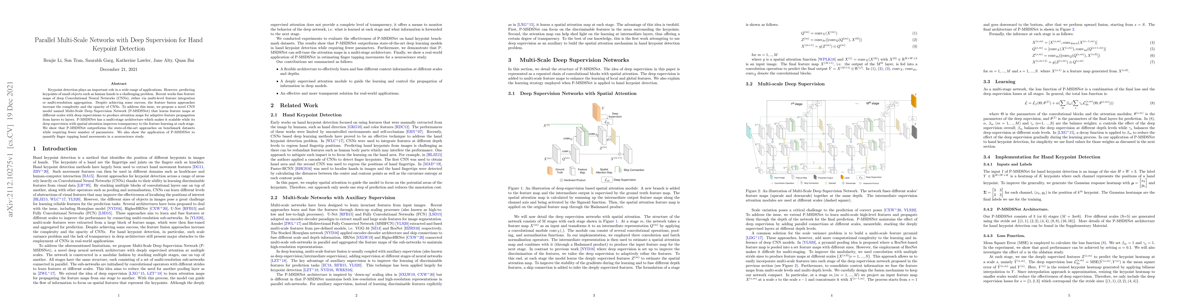 Thumbnail for Parallel Multi-Scale Networks with Deep Supervision for Hand Keypoint
  Detection