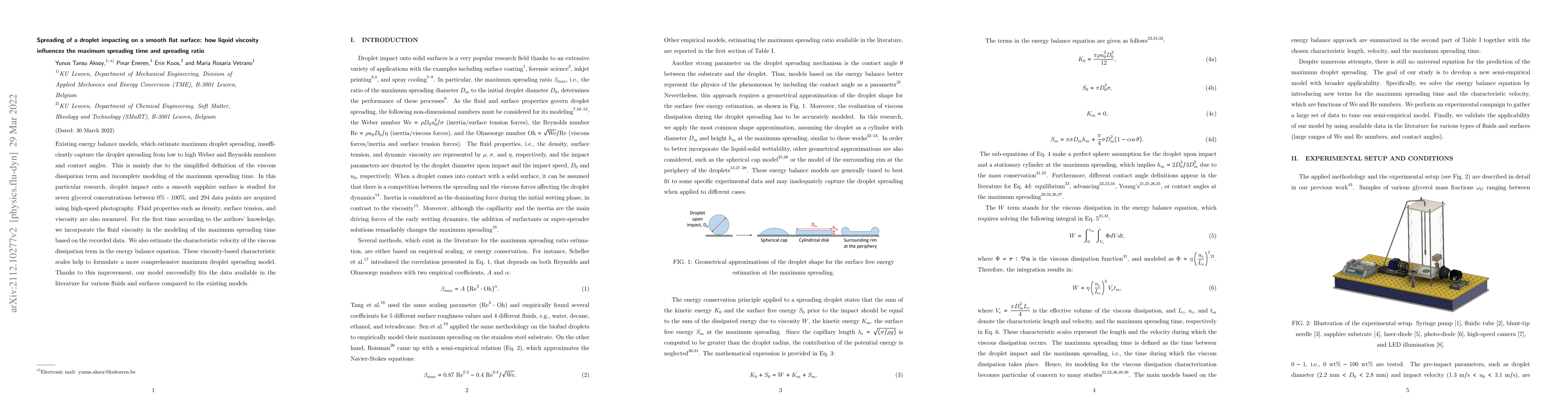 Thumbnail for Spreading of a droplet impacting on a smooth flat surface: how liquid
  viscosity influences the maximum spreading time and spreading ratio