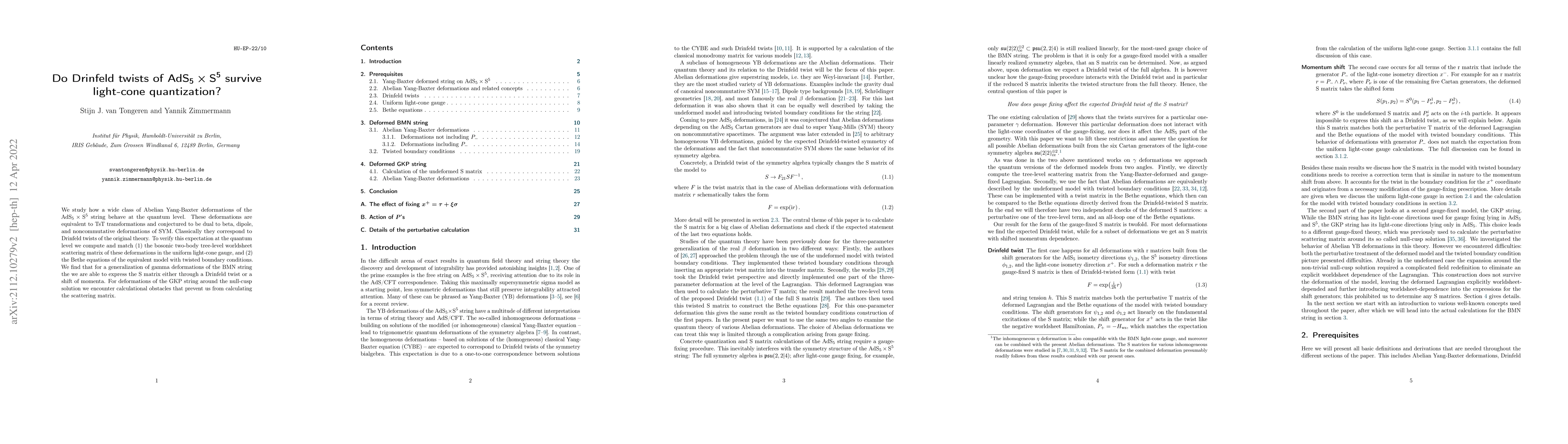 Thumbnail for Do Drinfeld twists of $AdS_5 \times S^5$ survive light-cone
  quantization?