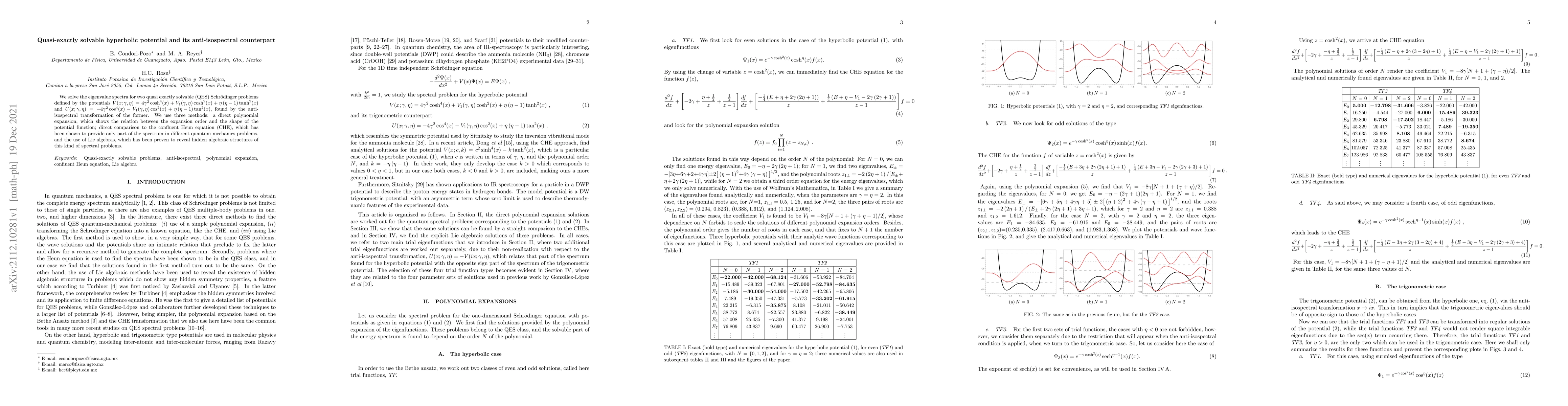Thumbnail for Quasi-exactly solvable hyperbolic potential and its anti-isospectral
  counterpart