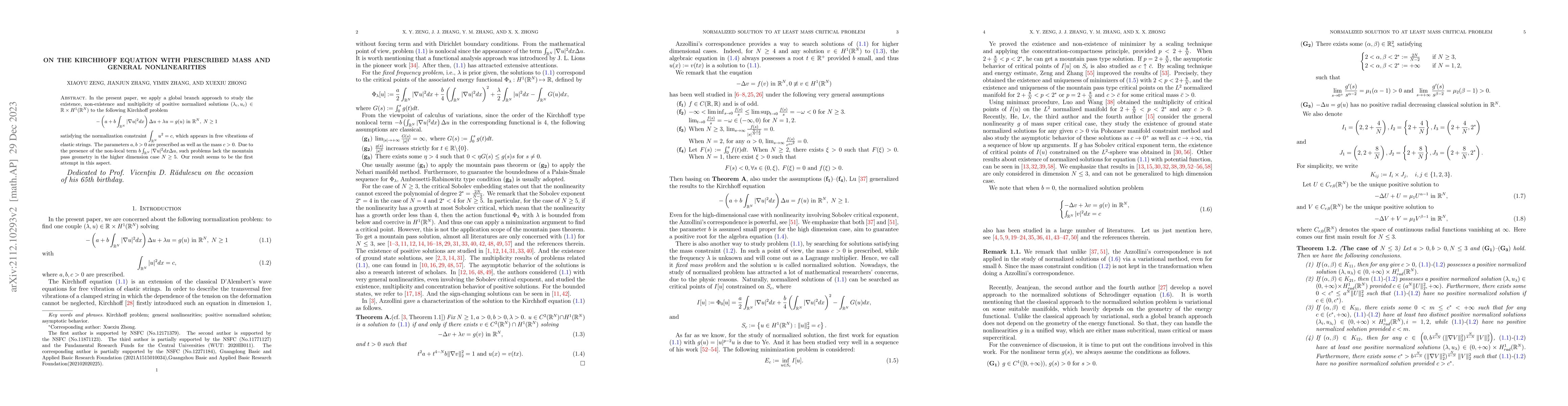 Thumbnail for On the Kirchhoff equation with prescribed mass and general
  nonlinearities