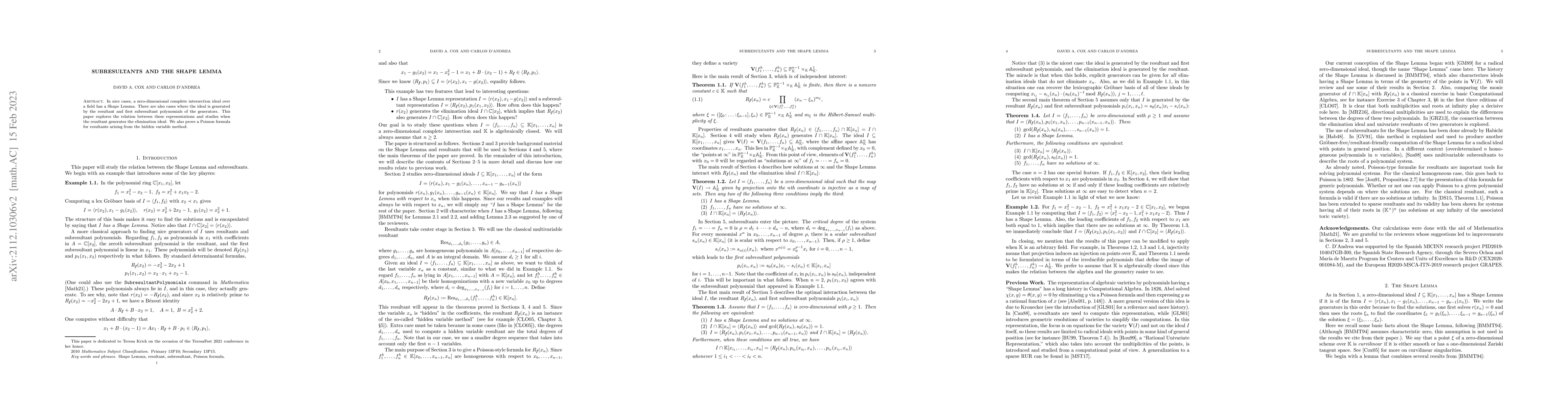 Thumbnail for Subresultants and the Shape Lemma
