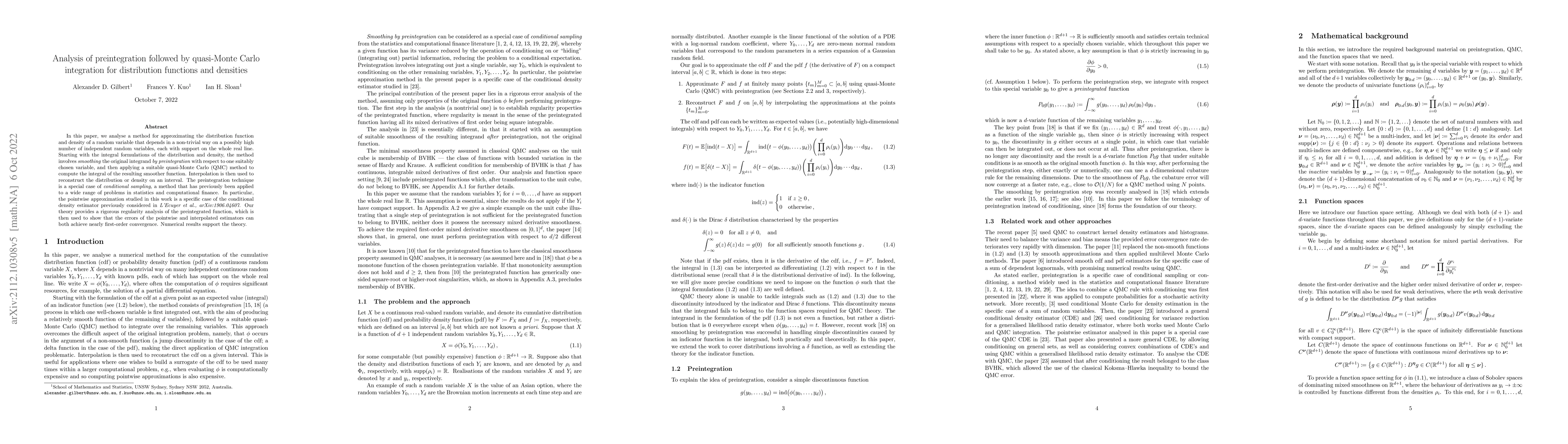 Thumbnail for Analysis of preintegration followed by quasi-Monte Carlo integration for
  distribution functions and densities