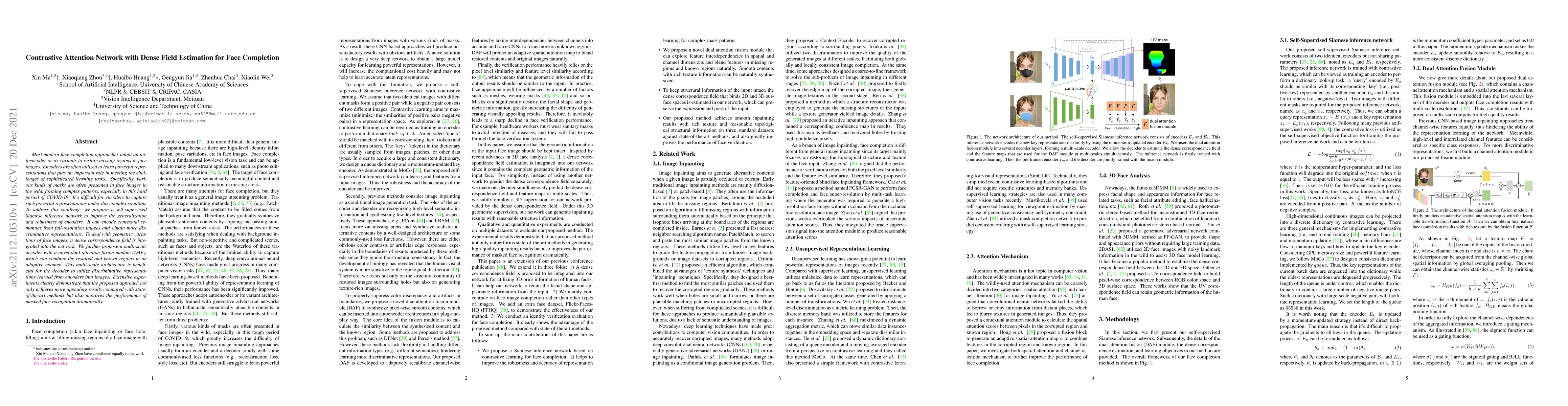 Thumbnail for Contrastive Attention Network with Dense Field Estimation for Face
  Completion
