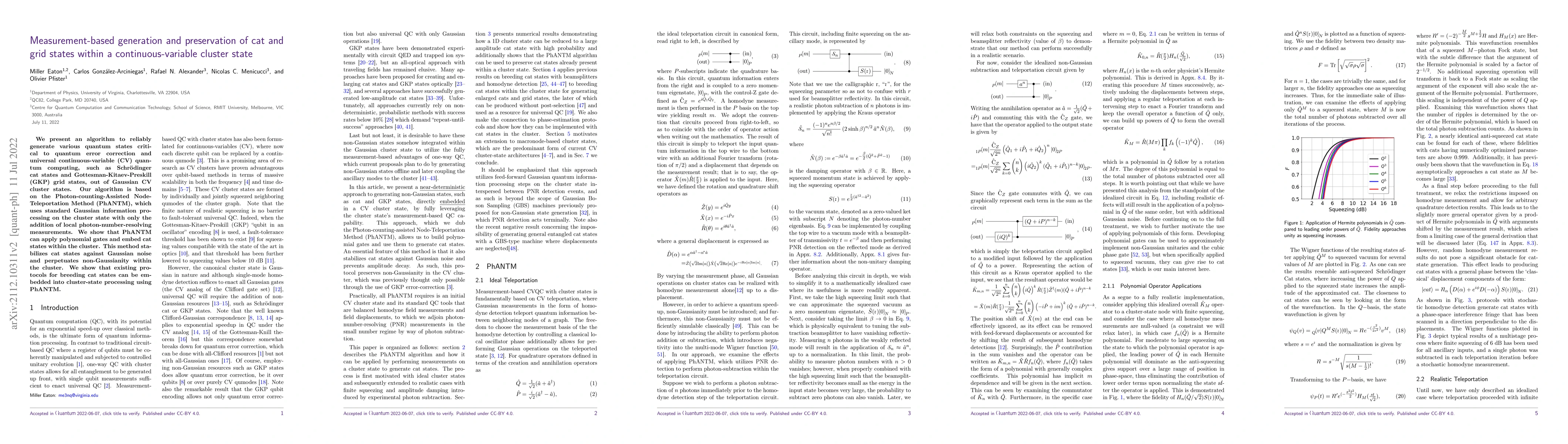 Thumbnail for Measurement-based generation and preservation of cat and grid states
  within a continuous-variable cluster state