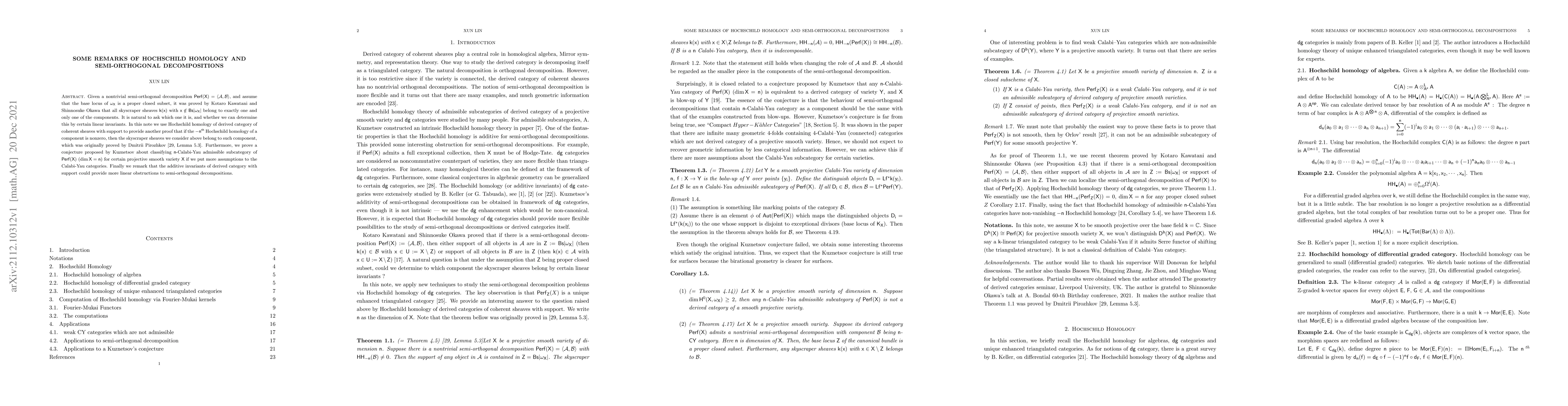Thumbnail for Some remarks of Hochschild homology and semi-orthogonal decompositions