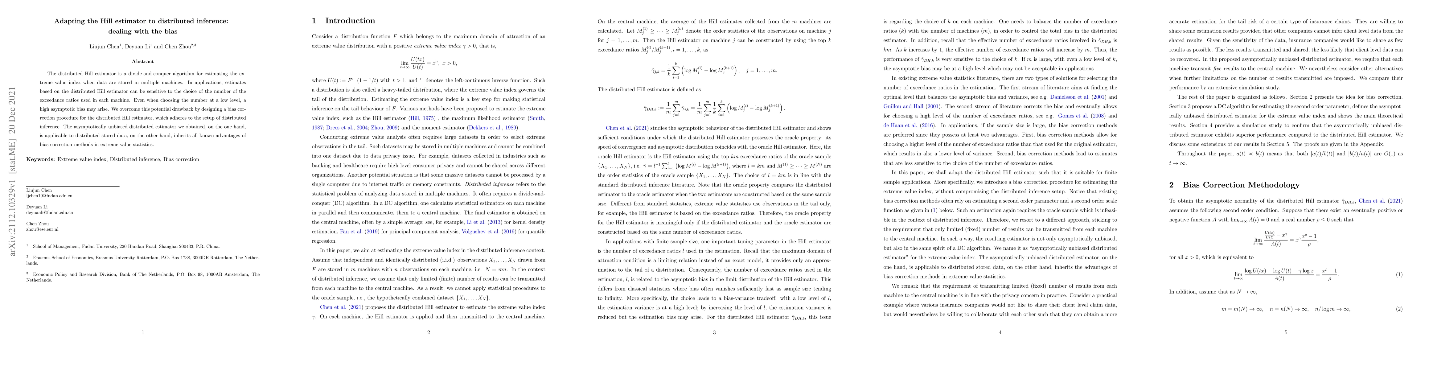 Thumbnail for Adapting the Hill estimator to distributed inference: dealing with the
  bias