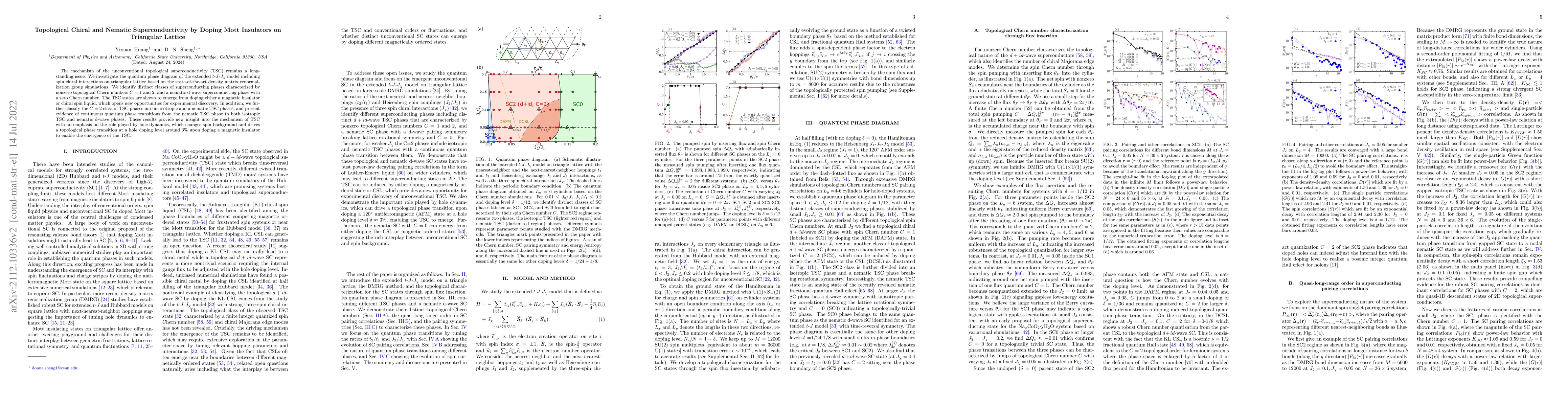 Thumbnail for Topological chiral and nematic superconductivity by doping Mott
  insulators on triangular lattice