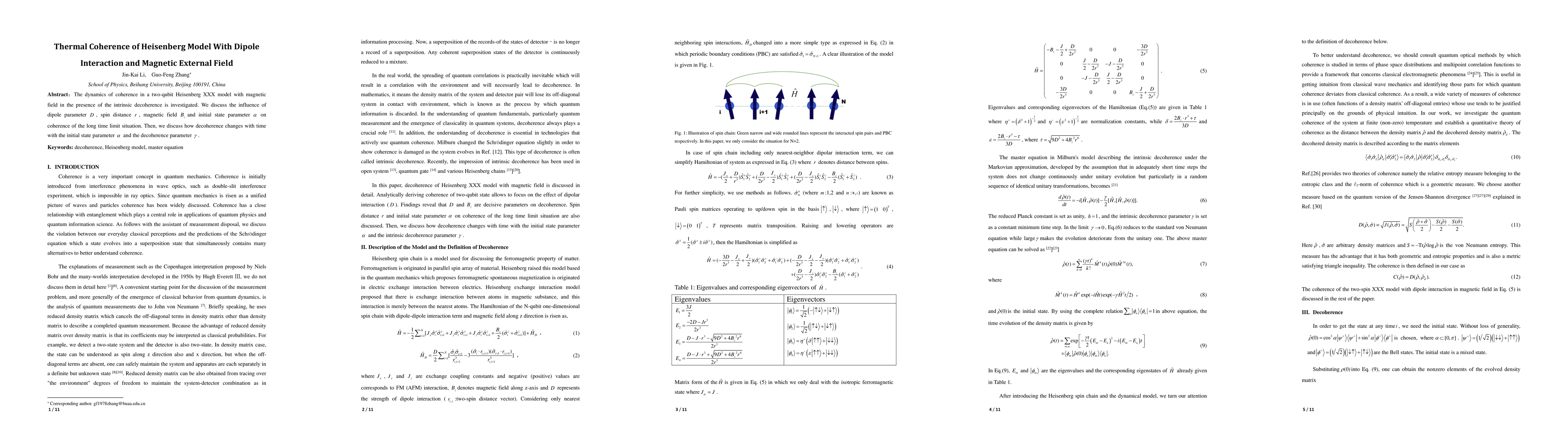 Thumbnail for Thermal Coherence of Heisenberg Model With Dipole Interaction and
  Magnetic External Field