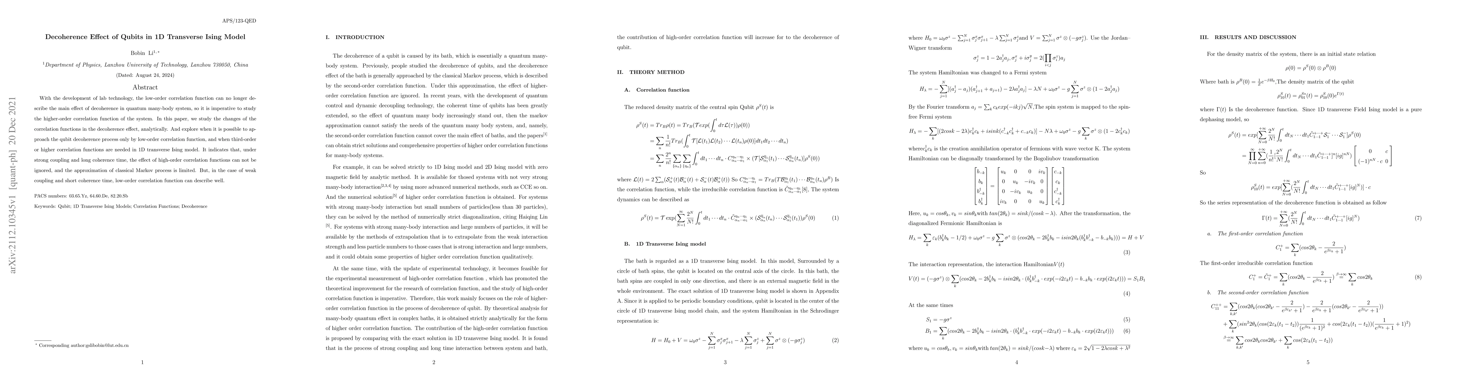 Thumbnail for Decoherence Effect of Qubits in 1D Transverse Ising Model