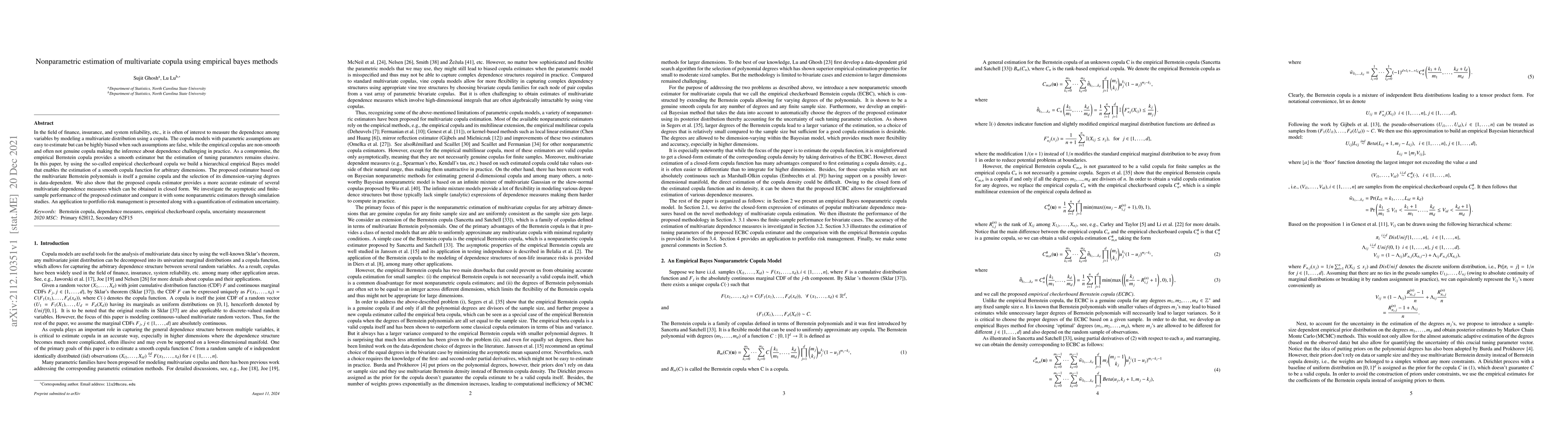 Thumbnail for Nonparametric estimation of multivariate copula using empirical bayes
  method