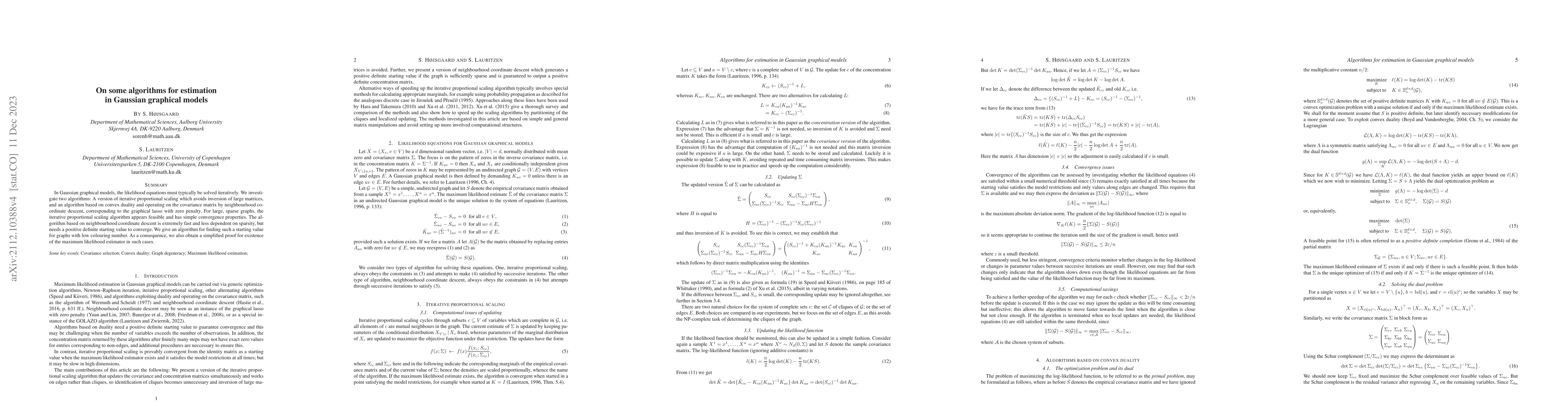 Thumbnail for On some algorithms for estimation in Gaussian graphical models