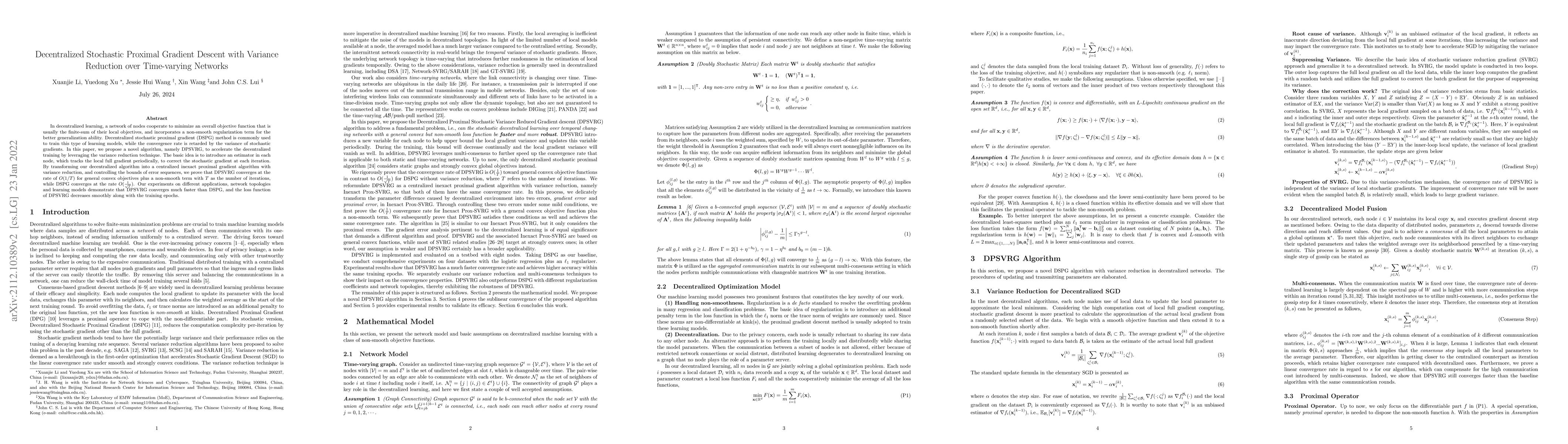Thumbnail for Decentralized Stochastic Proximal Gradient Descent with Variance
  Reduction over Time-varying Networks