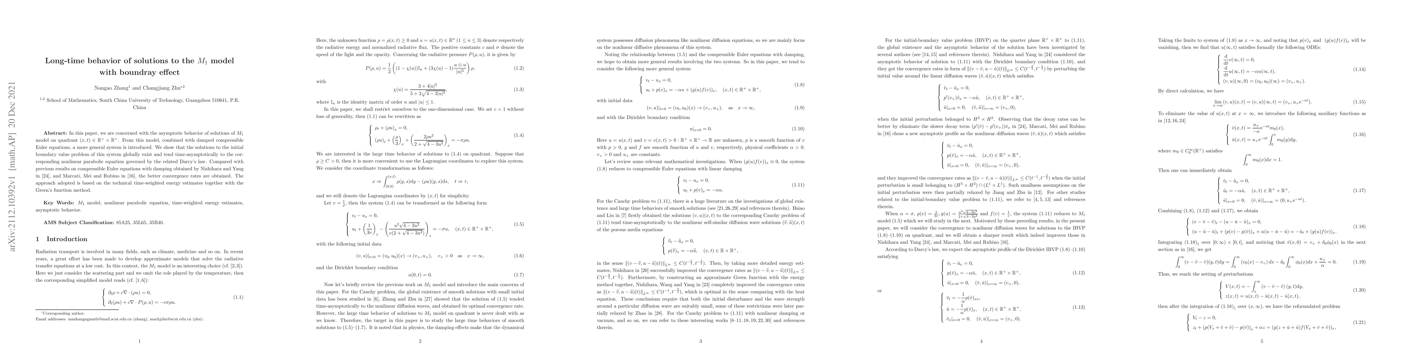 Thumbnail for Long-time behavior of solutions to the M1 model with boundray effect
