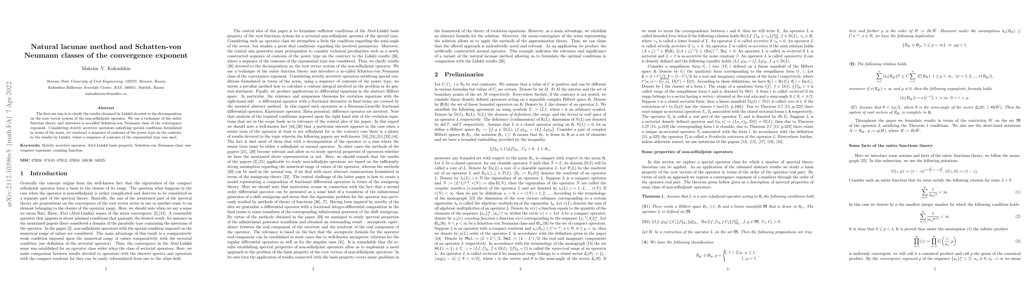 Thumbnail for Natural lacunae method and Schatten-von Neumann classes of the
  convergence exponent