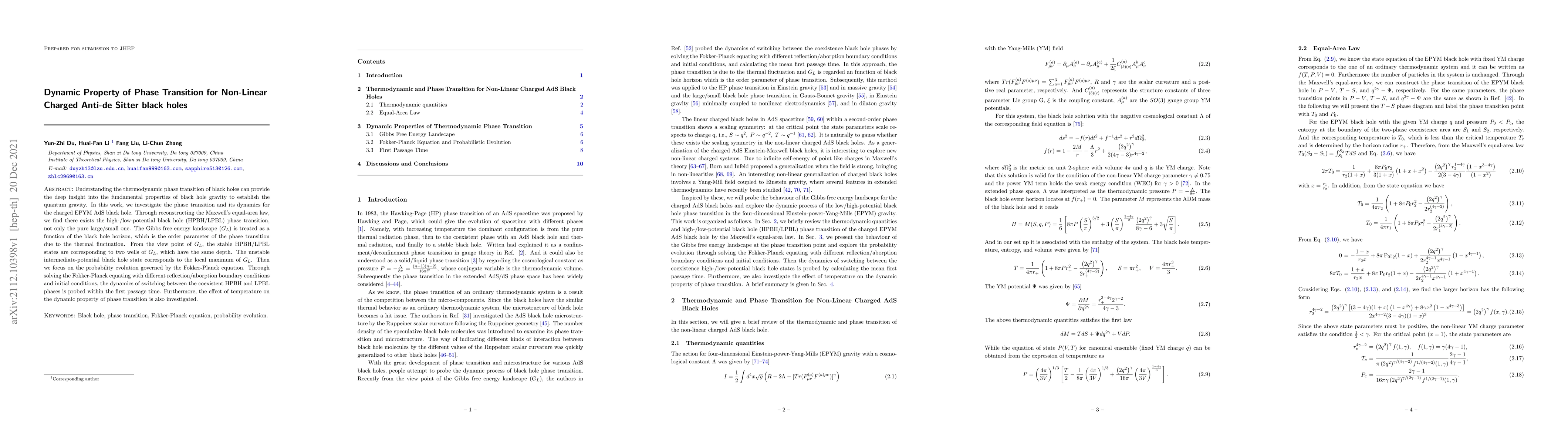 Thumbnail for Dynamic Property of Phase Transition for Non-Linear Charged Anti-de
  Sitter black holes