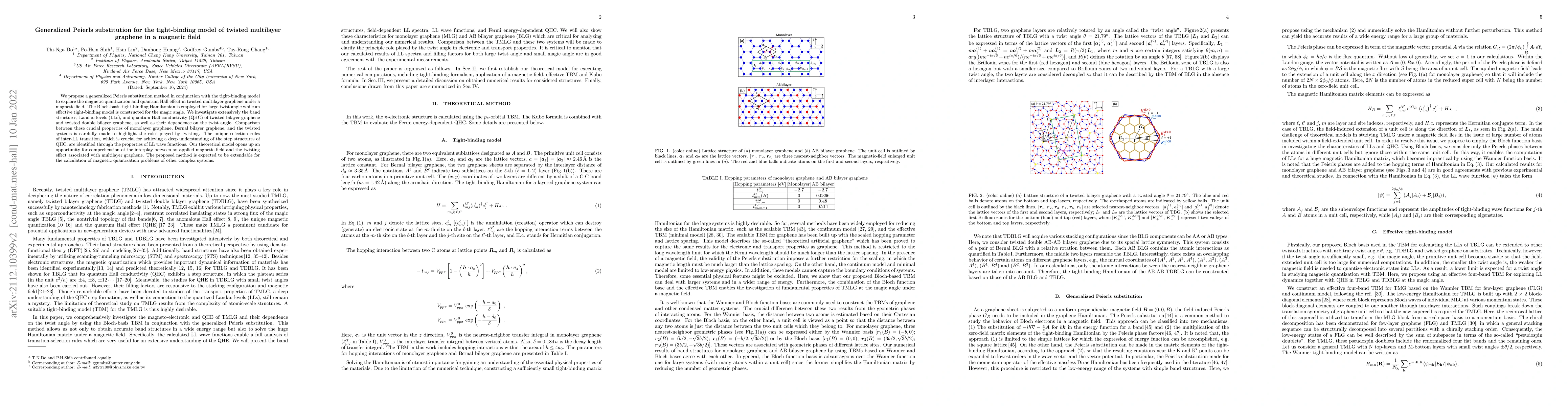 Thumbnail for Generalized Peierls substitution for the tight-binding model of twisted
  multilayer graphene in a magnetic field