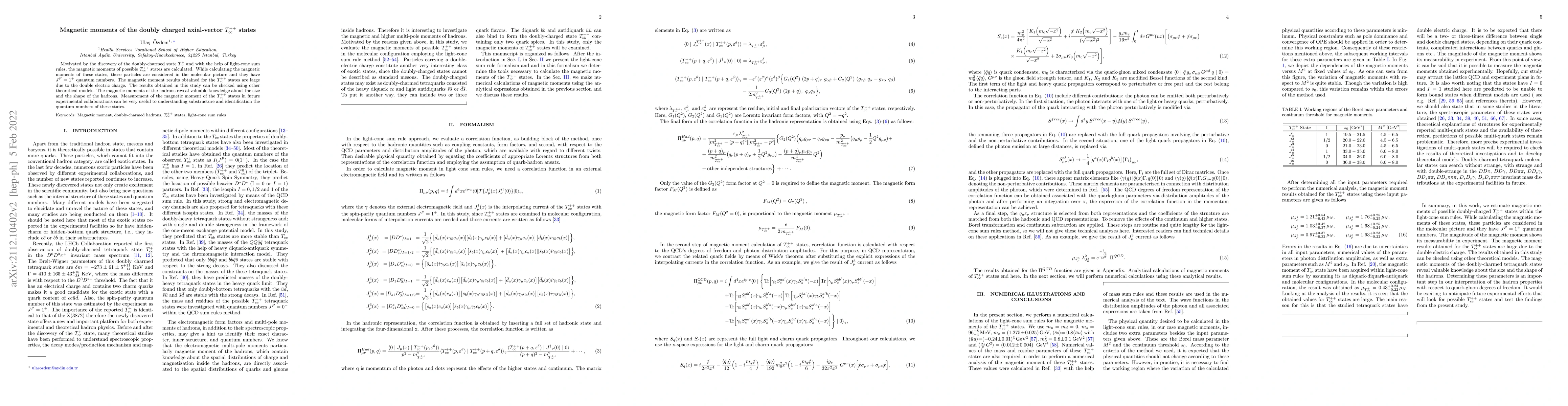 Thumbnail for Magnetic moments of the doubly charged axial-vector $T_{cc}^{++}$ states