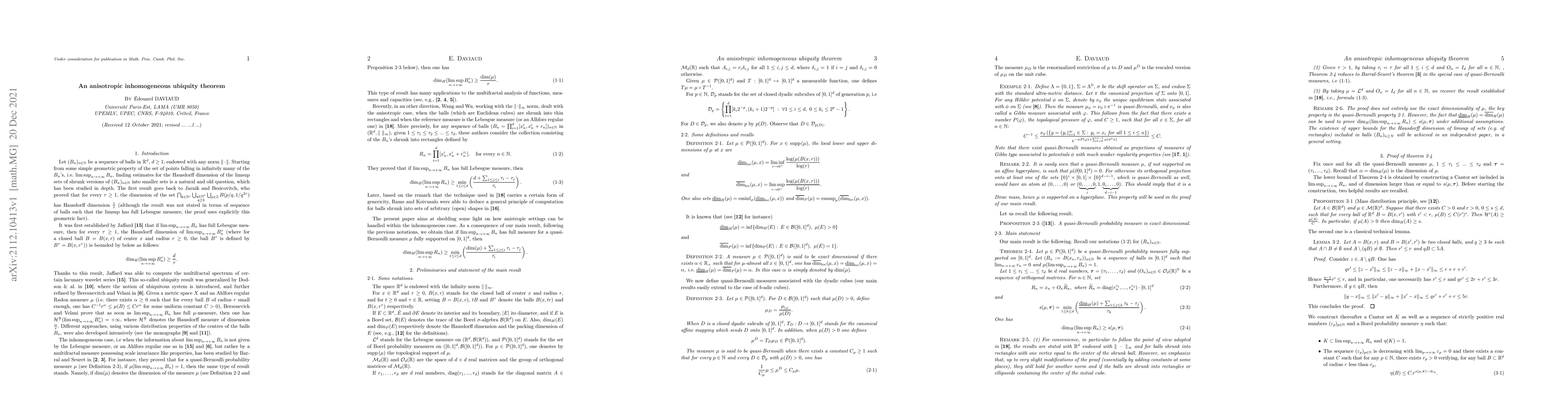 Thumbnail for An anisotropic inhomogeneous ubiquity Theorem