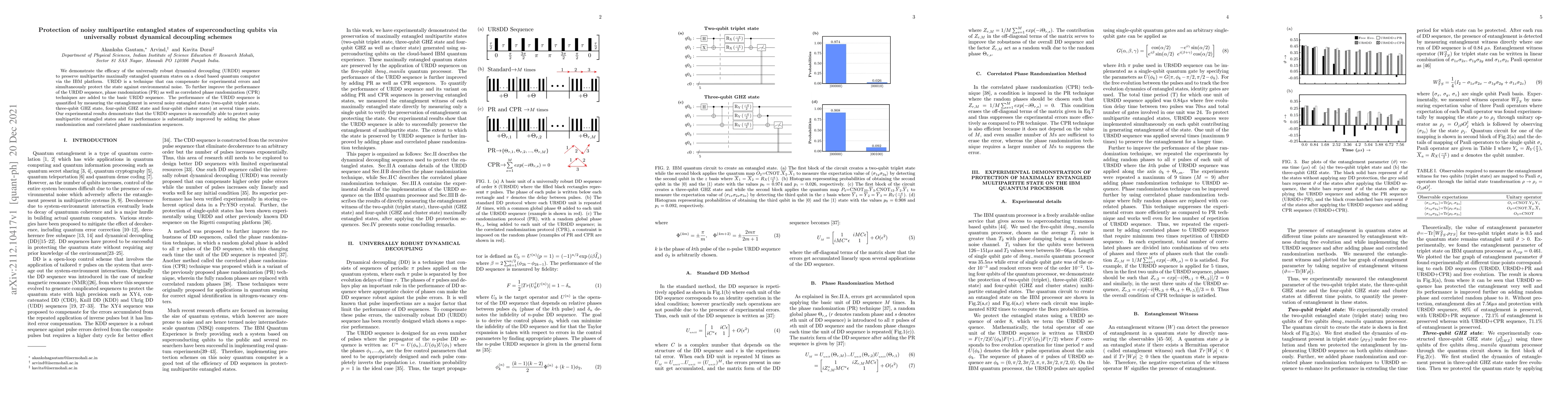 Thumbnail for Protection of noisy multipartite entangled states of superconducting
  qubits via universally robust dynamical decoupling schemes