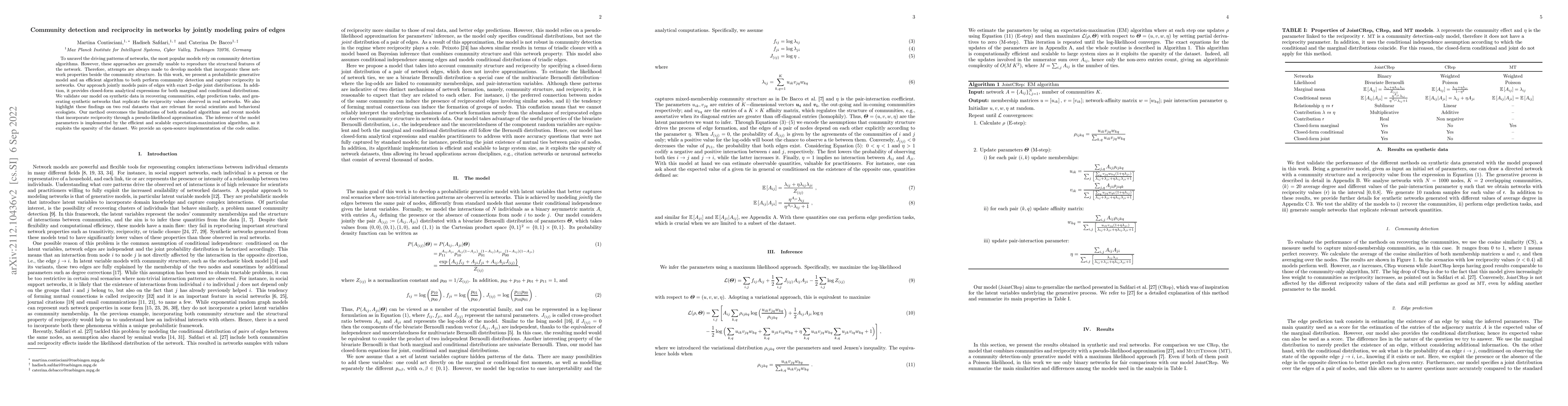 Thumbnail for Community detection and reciprocity in networks by jointly modeling
  pairs of edges