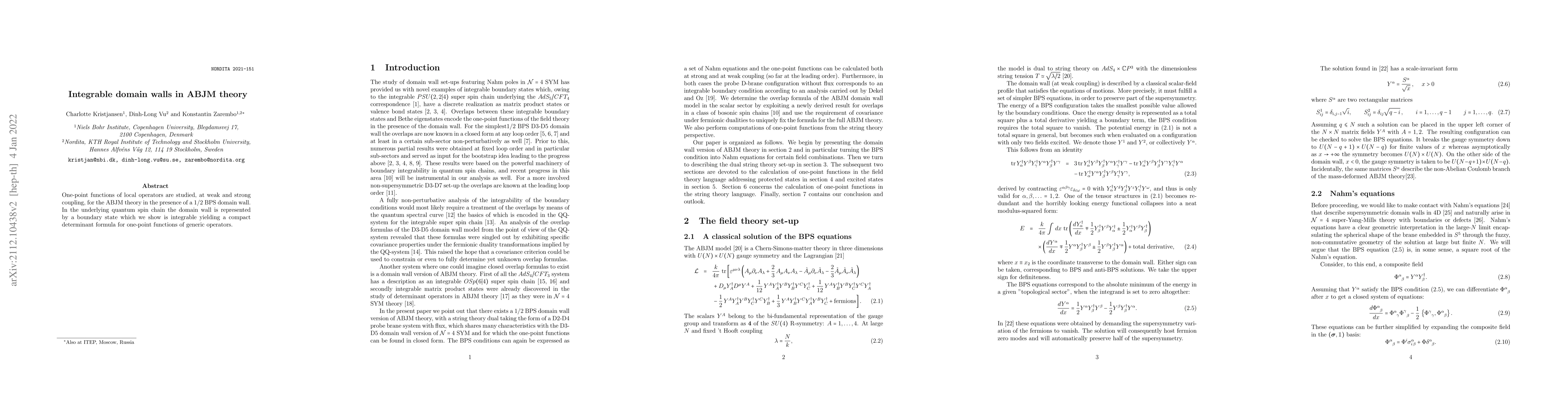Thumbnail for Integrable domain walls in ABJM theory