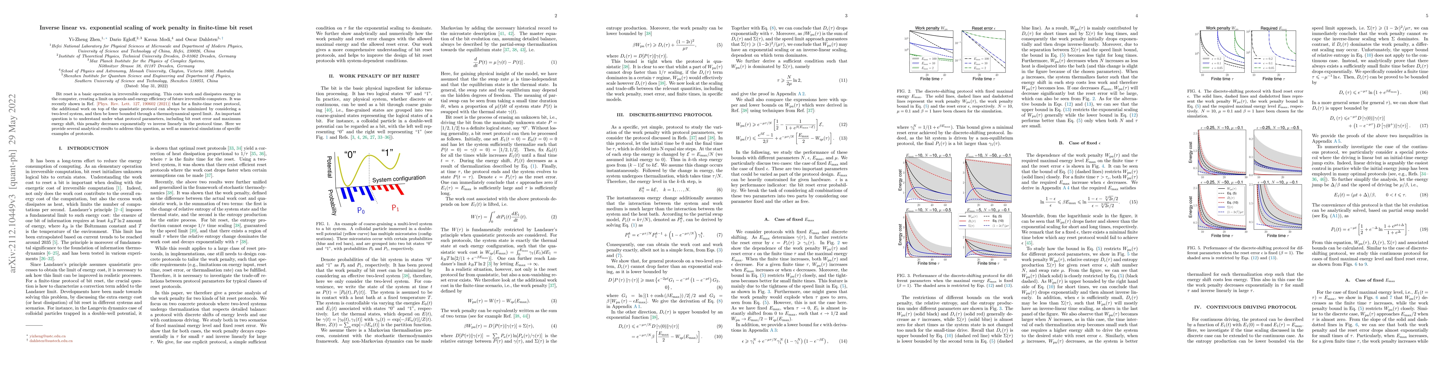 Thumbnail for Inverse linear versus exponential scaling of work penalty in finite-time
  bit reset