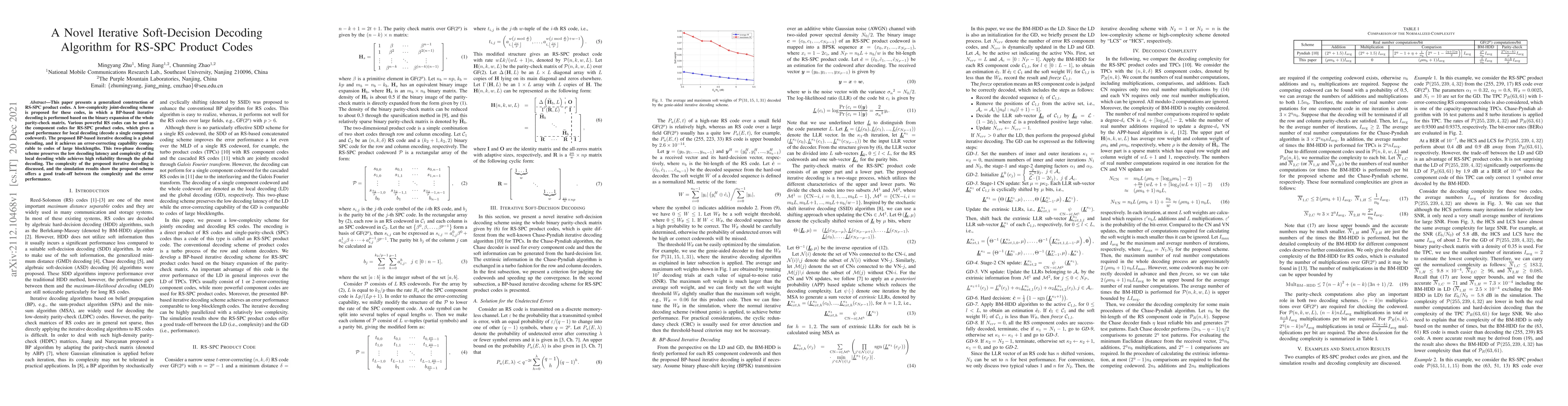 Thumbnail for A Novel Iterative Soft-Decision Decoding Algorithm for RS-SPC Product
  Codes