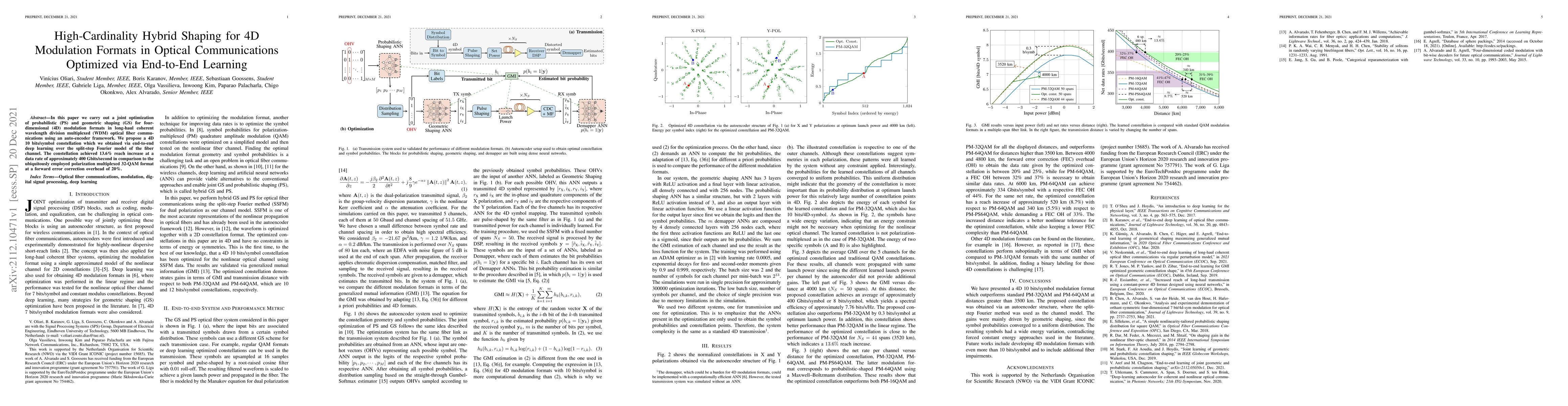 Thumbnail for High-Cardinality Hybrid Shaping for 4D Modulation Formats in Optical
  Communications Optimized via End-to-End Learning