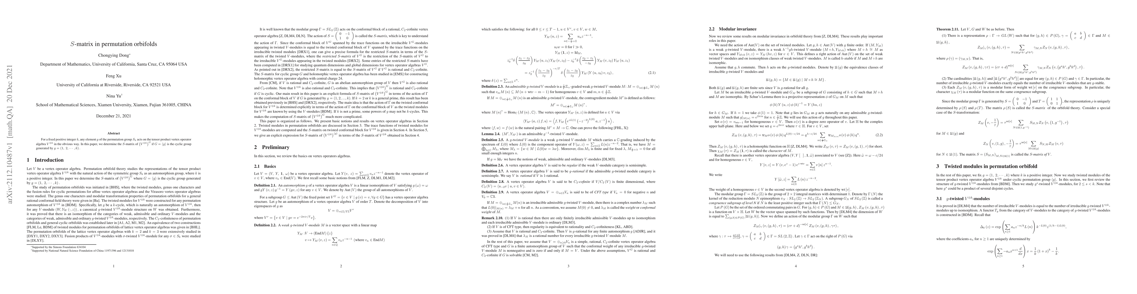 Thumbnail for $S$-matrix in permutation orbifolds