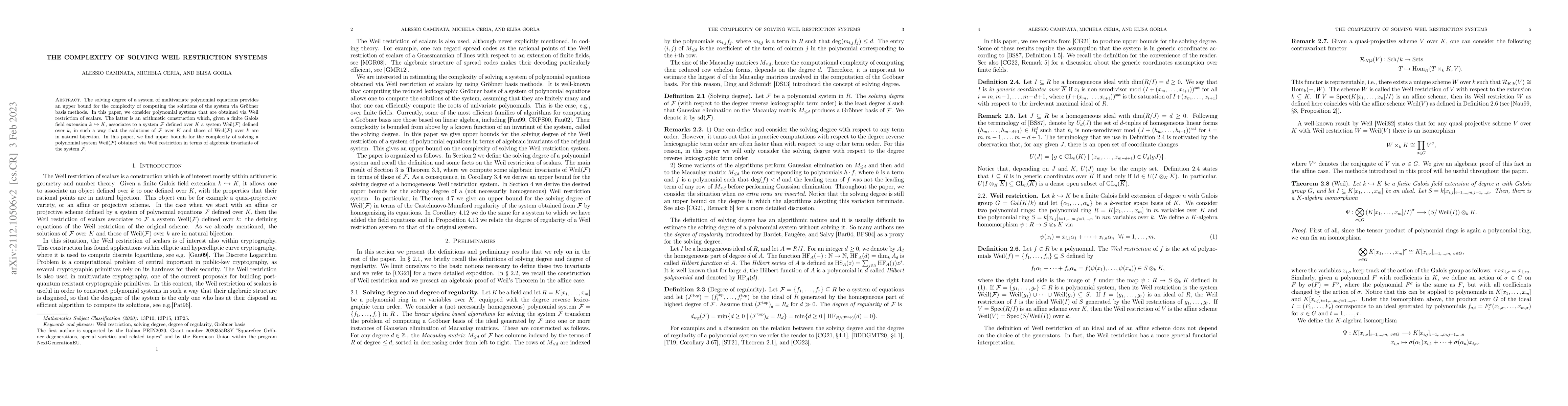 Thumbnail for The complexity of solving Weil restriction systems