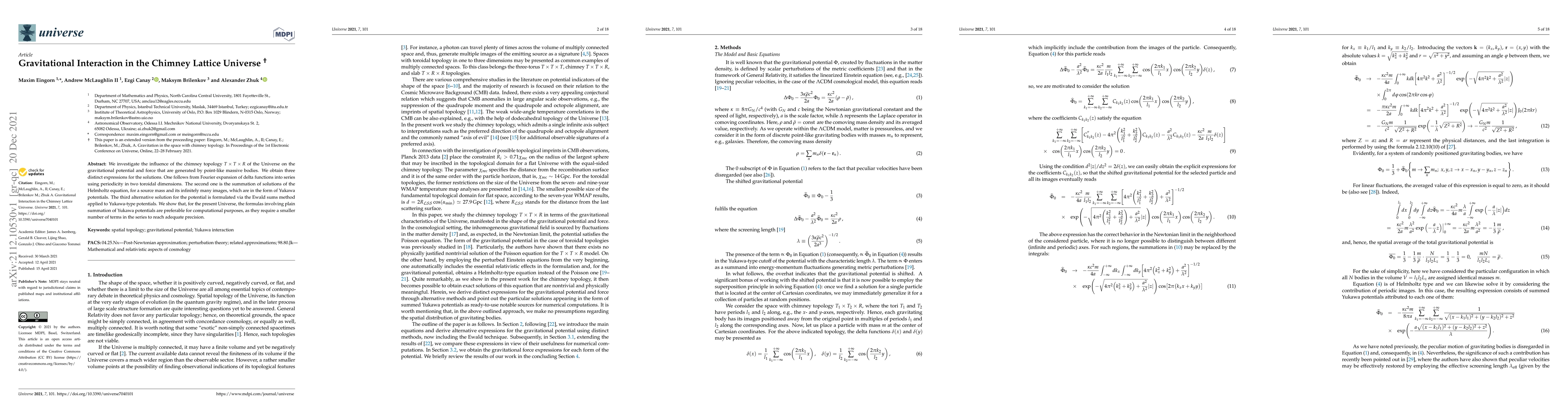Thumbnail for Gravitational Interaction in the Chimney Lattice Universe