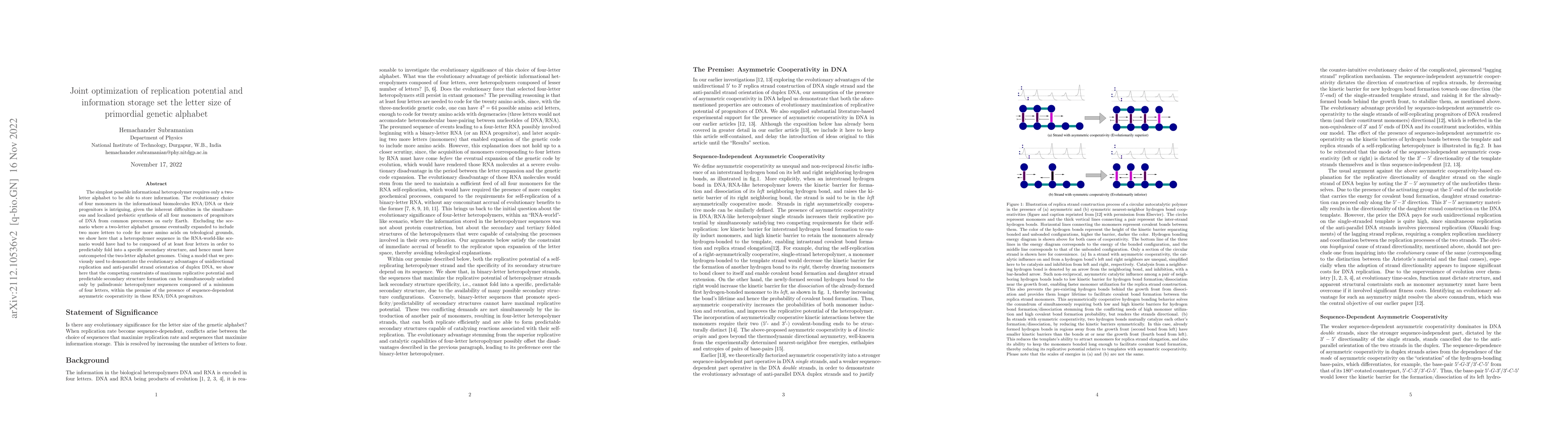 Thumbnail for Joint optimization of replication potential and information storage set
  the letter size of primordial genetic alphabet