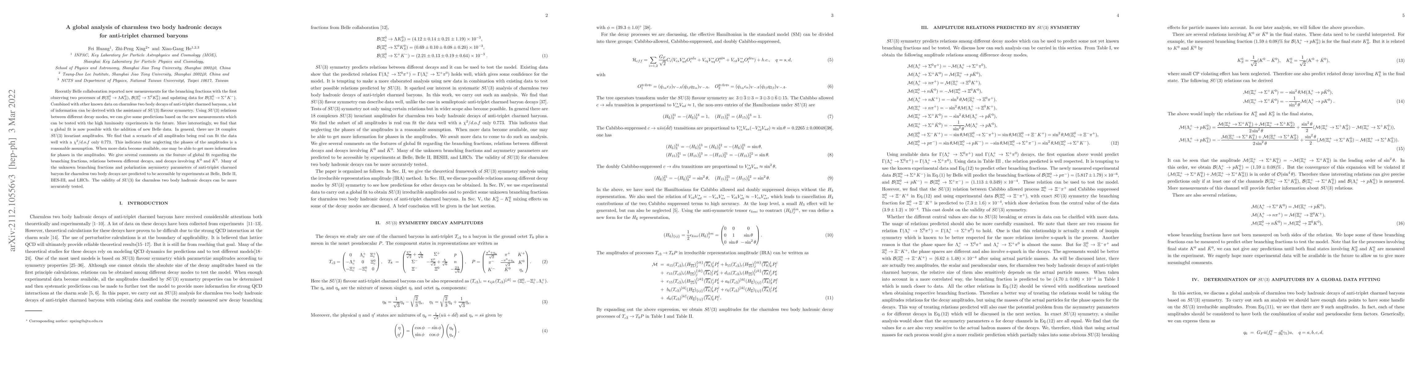 Thumbnail for A global analysis of charmless two body hadronic decays for anti-triplet
  charmed baryons