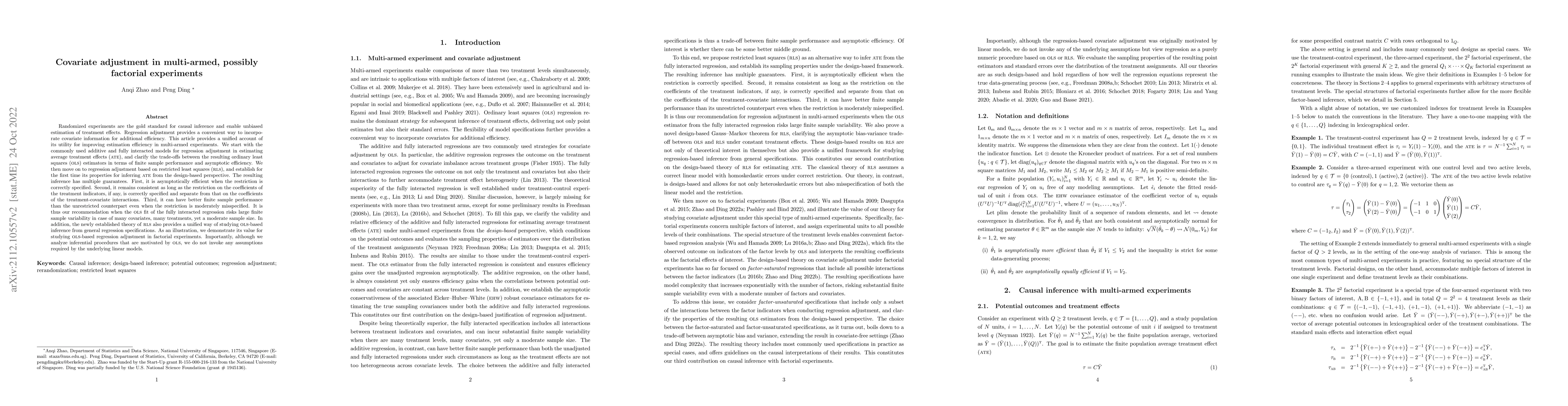 Thumbnail for Covariate adjustment in multi-armed, possibly factorial experiments