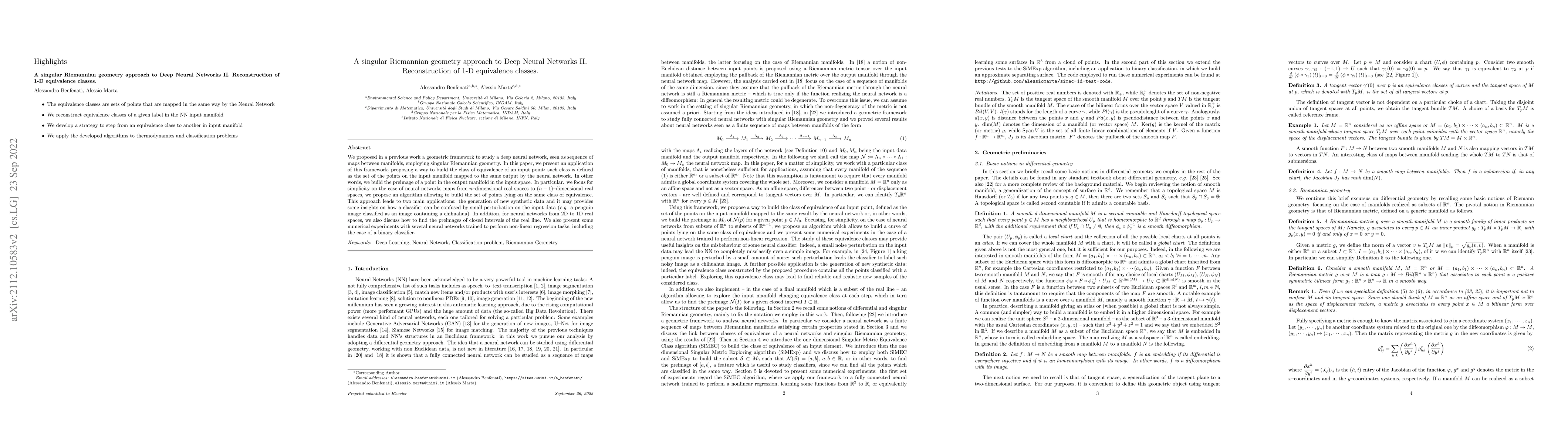 Thumbnail for A singular Riemannian geometry approach to Deep Neural Networks II.
  Reconstruction of 1-D equivalence classes