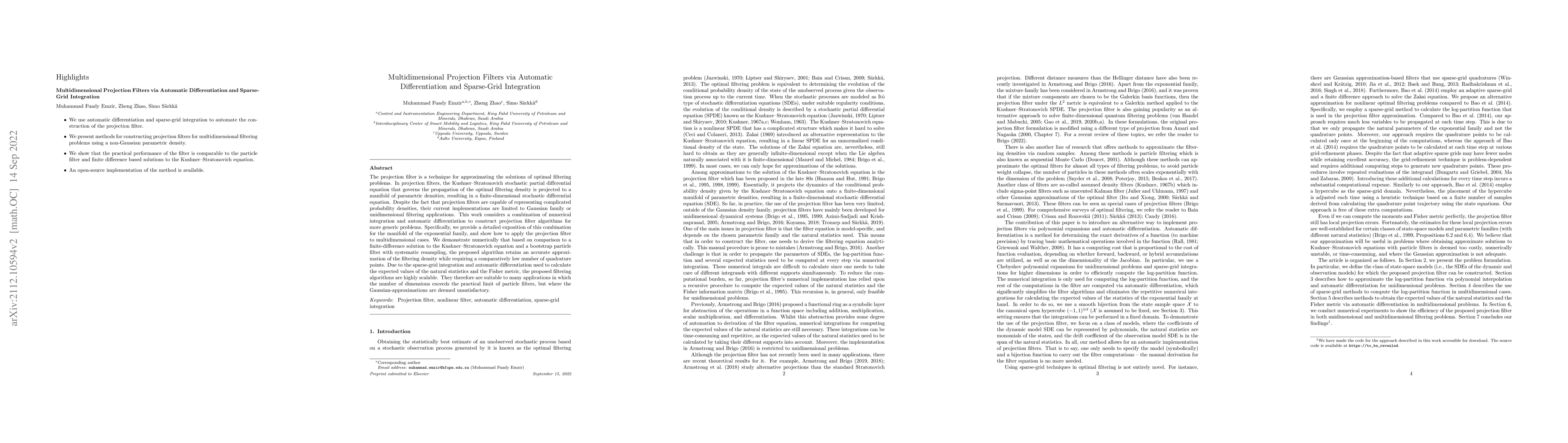 Thumbnail for Multidimensional Projection Filters via Automatic Differentiation and
  Sparse-Grid Integration