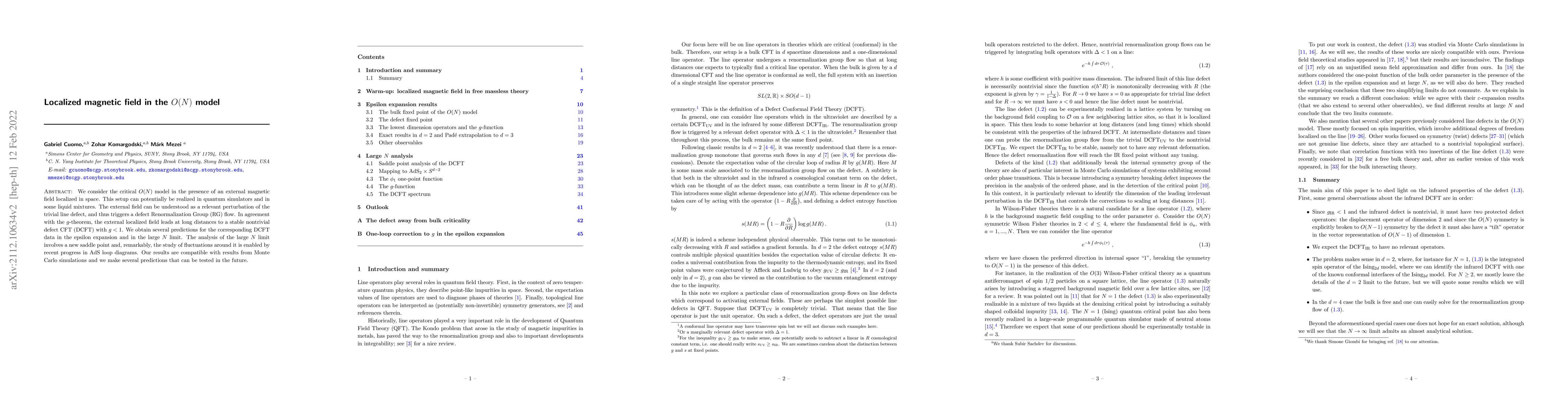Thumbnail for Localized magnetic field in the $O(N)$ model