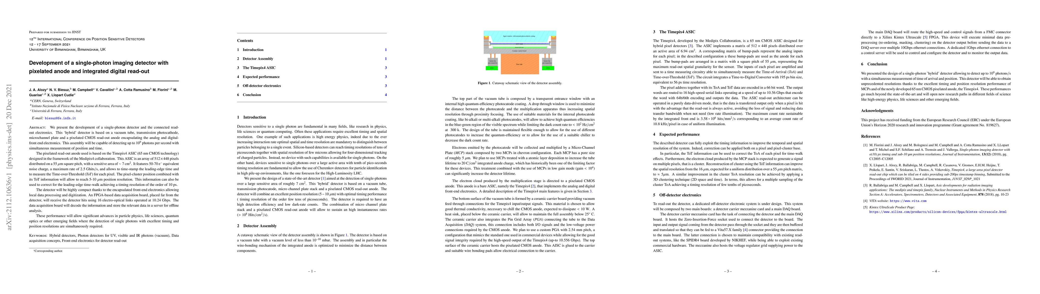 Thumbnail for Development of a single-photon imaging detector with pixelated anode and
  integrated digital read-out