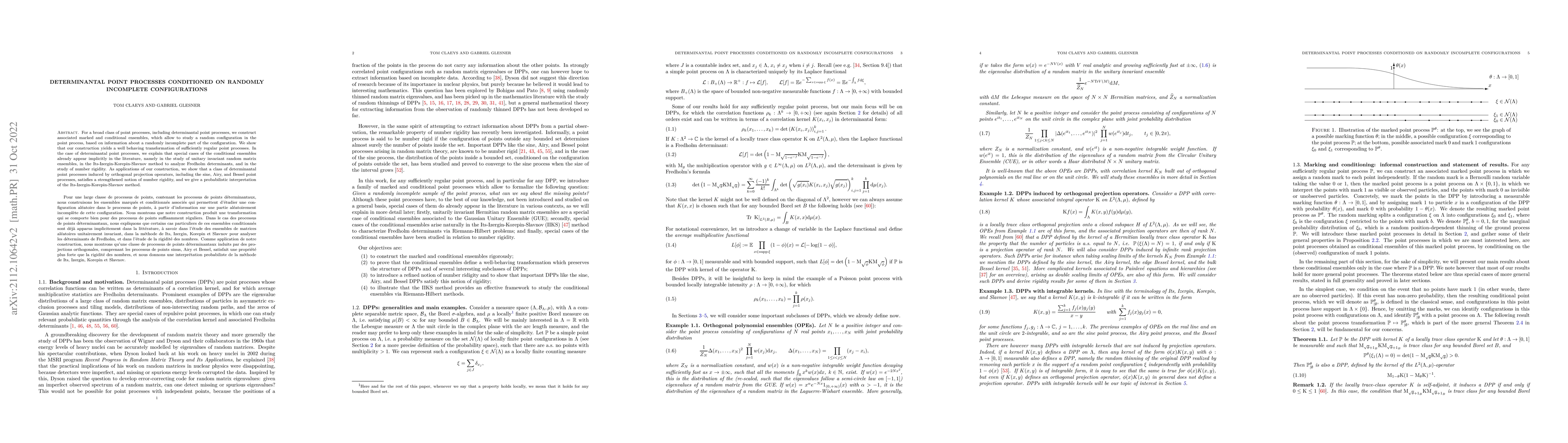 Thumbnail for Determinantal point processes conditioned on randomly incomplete
  configurations