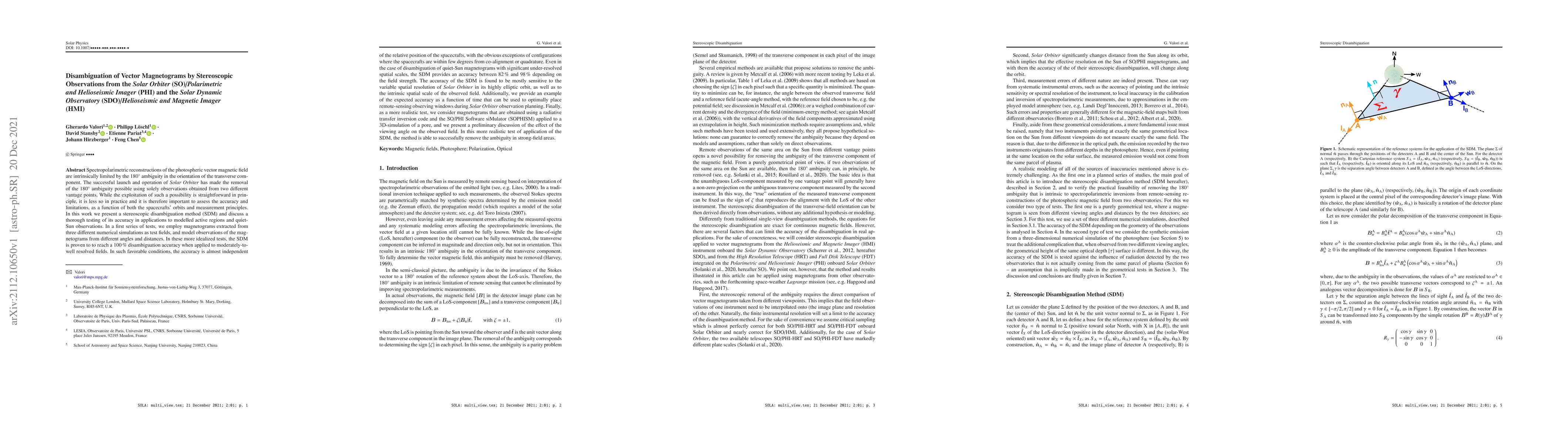 Thumbnail for Disambiguation of Vector Magnetograms by Stereoscopic Observations from
  the Solar Orbiter/Polarimetric and Helioseismic Imager (PHI) and the Solar
  Dynamic Observatory (SDO)/Helioseismic and Magnetic Imager (HMI)