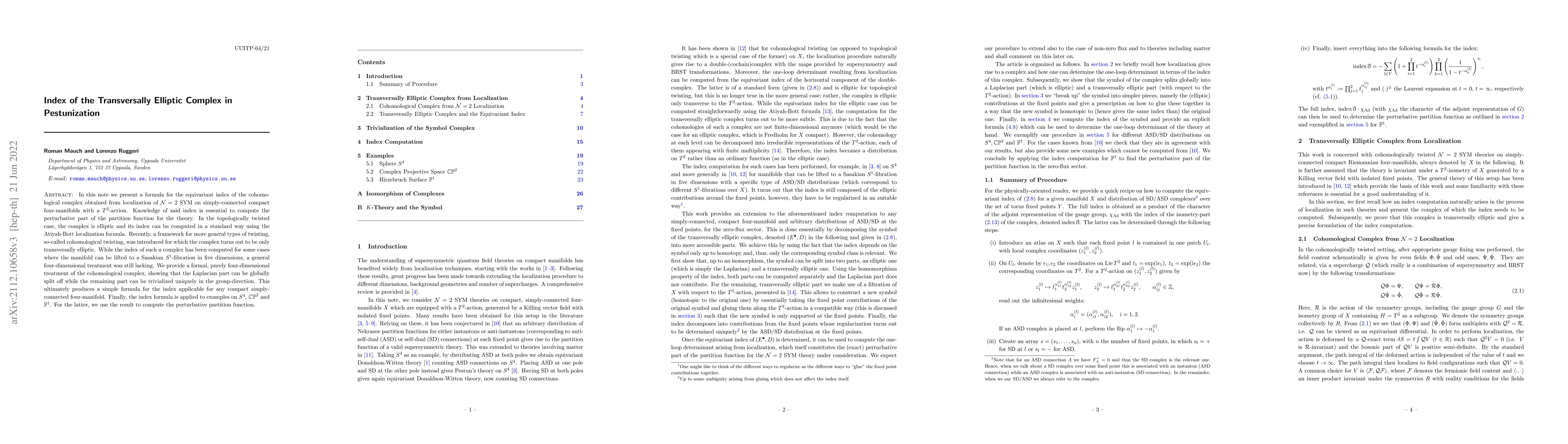 Thumbnail for Index of the Transversally Elliptic Complex in Pestunization