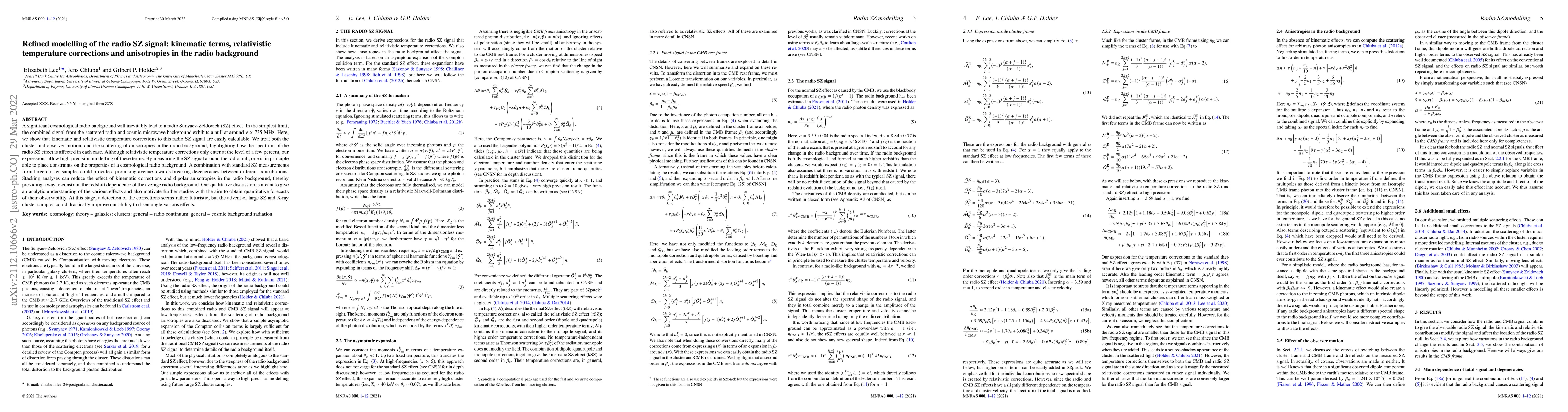 Thumbnail for Refined modelling of the radio SZ signal: kinematic terms, relativistic
  temperature corrections and anisotropies in the radio background