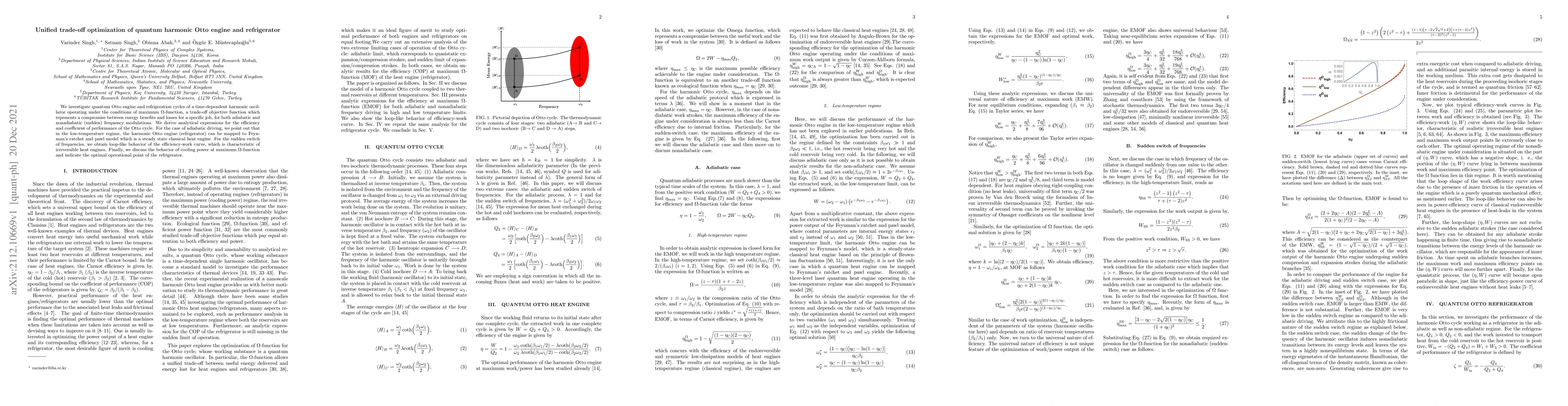 Thumbnail for Unified trade-off optimization of quantum harmonic Otto engine and
  refrigerator