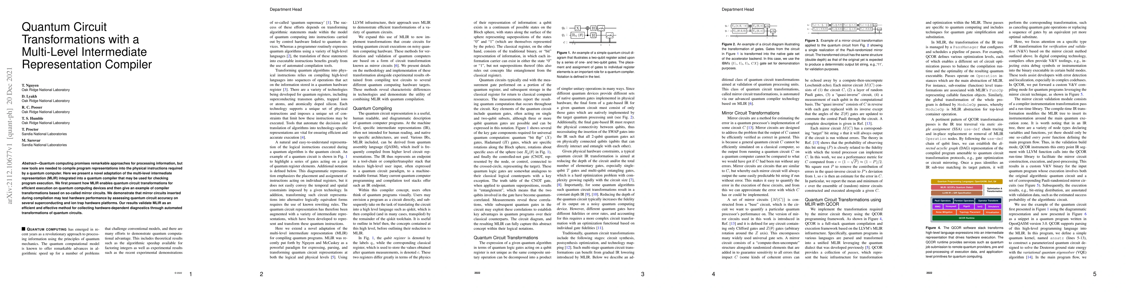 Thumbnail for Quantum Circuit Transformations with a Multi-Level Intermediate
  Representation Compiler